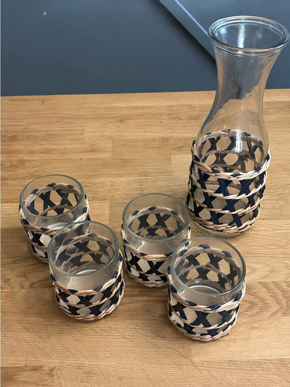 Woven Navy & Natural Glass Carafe and Tumbler Set - Abrand